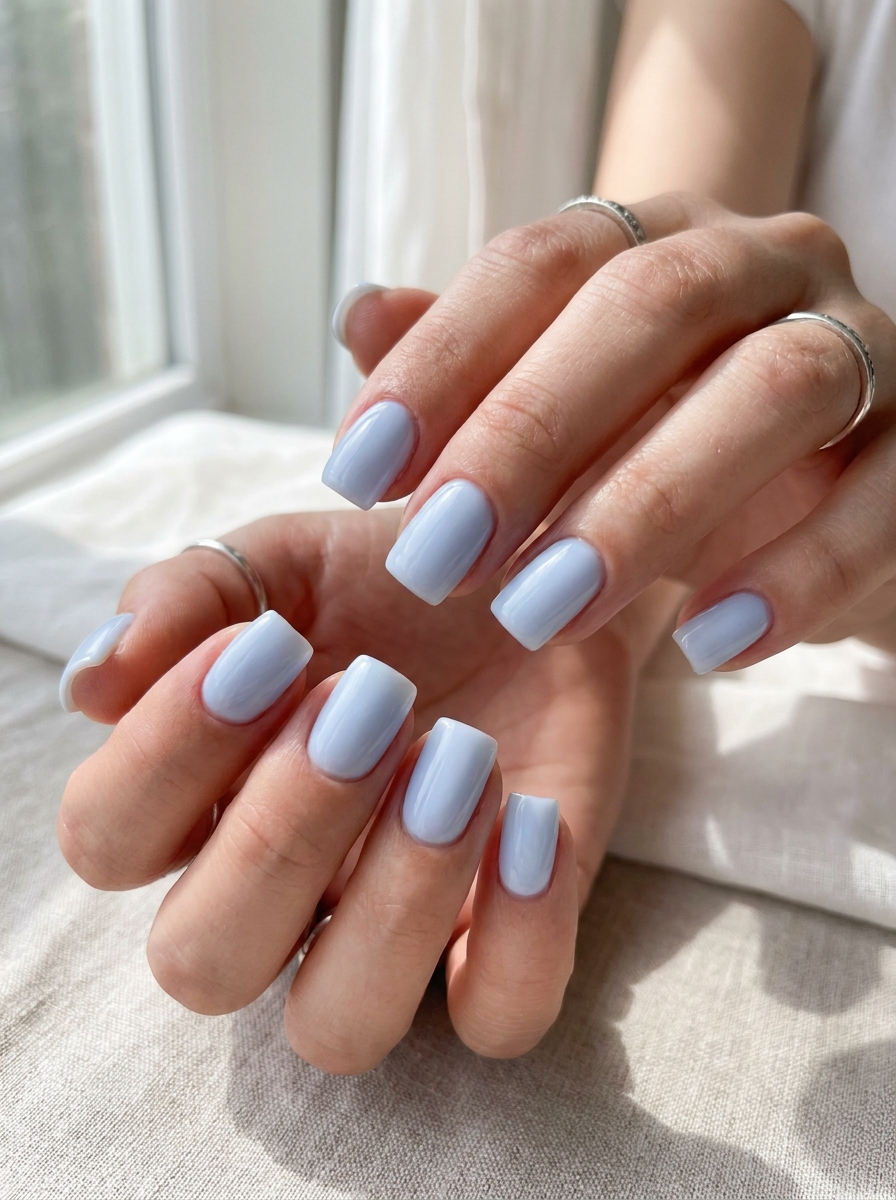 Blueberry Milk Square Nails